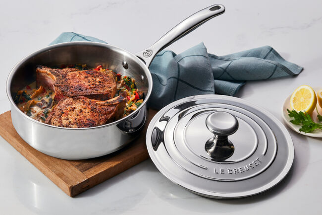 Le Creuset Seared Pork Chops with Mustard Mascarpone Sauce