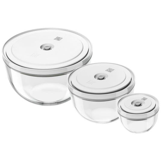 ZWILLING Fresh & Save Vacuum bowl set S/M/L / 6-pc, glass, transparent-white