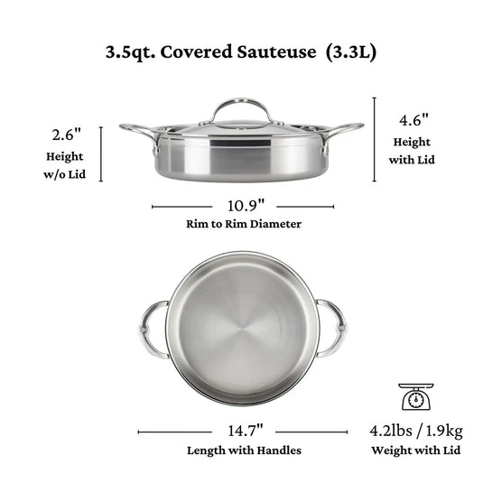 Hestan Probond Professional Clad Stainless Steel Braiser with Lid, 3.5-Quart
