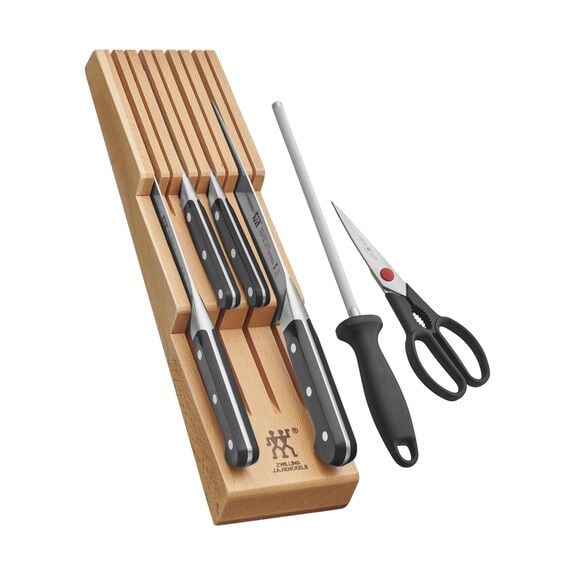 Load image into Gallery viewer, Zwilling Pro 7-pc Block Set w/ Beechwood In-Drawer Knife Tray
