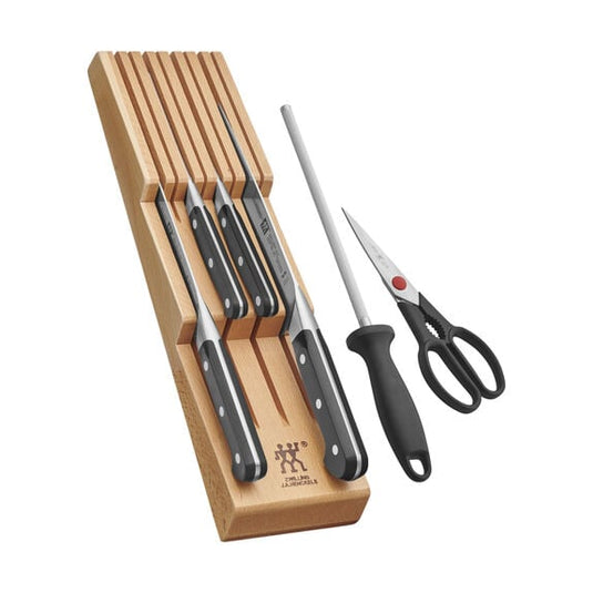 Zwilling Pro 7-pc Block Set w/ Beechwood In-Drawer Knife Tray