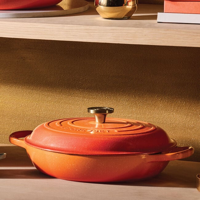 Load image into Gallery viewer, Le Creuset Signature Round Braiser Flamme Dorée with Crucible Knob
