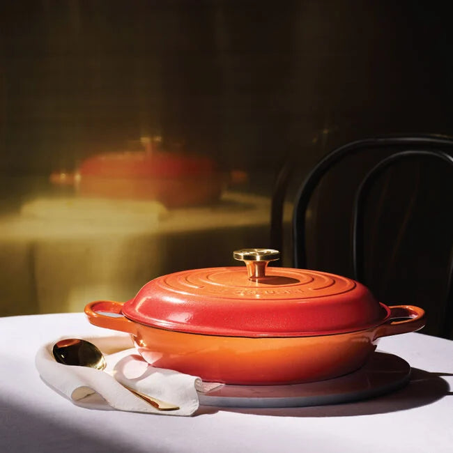 Load image into Gallery viewer, Le Creuset Signature Round Braiser Flamme Dorée with Crucible Knob
