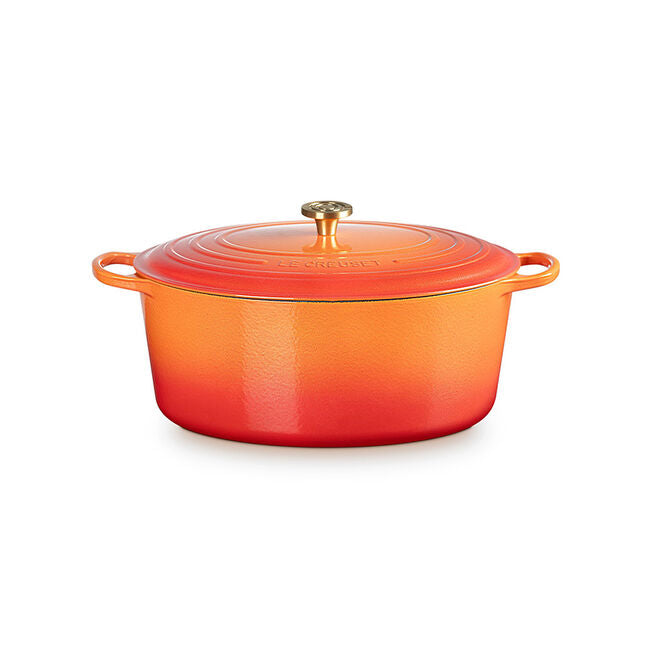 Load image into Gallery viewer, Le Creuset Signature Oval Dutch Oven Flamme Dorée with Crucible Knob
