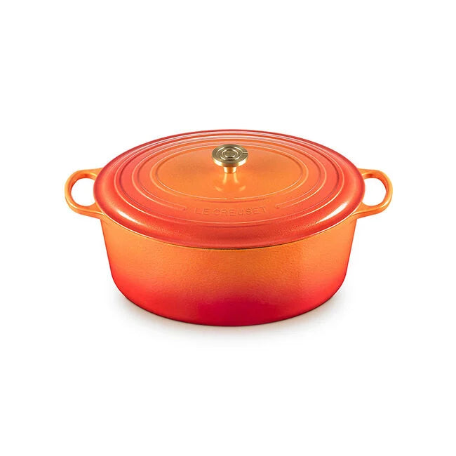 Load image into Gallery viewer, Le Creuset Signature Oval Dutch Oven Flamme Dorée with Crucible Knob
