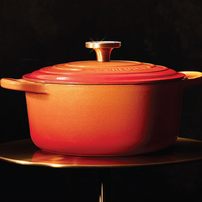 Load image into Gallery viewer, Le Creuset Signature Round Dutch Oven Flamme Dorée with Crucible Knob
