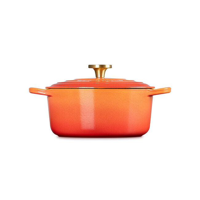 Load image into Gallery viewer, Le Creuset Signature Round Dutch Oven Flamme Dorée with Crucible Knob
