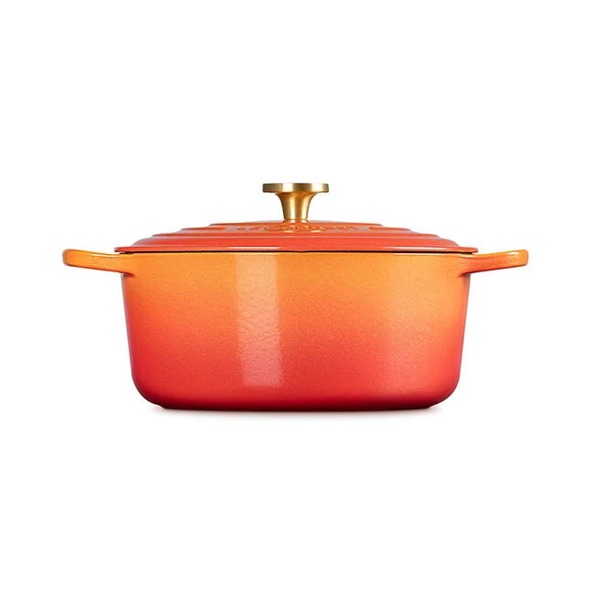 Load image into Gallery viewer, Le Creuset Signature Round Dutch Oven Flamme Dorée with Crucible Knob

