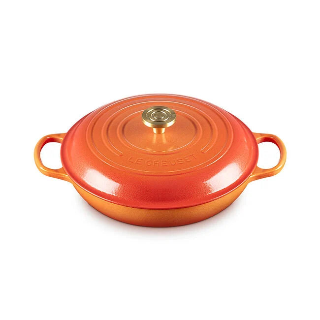 Load image into Gallery viewer, Le Creuset Signature Round Braiser Flamme Dorée with Crucible Knob
