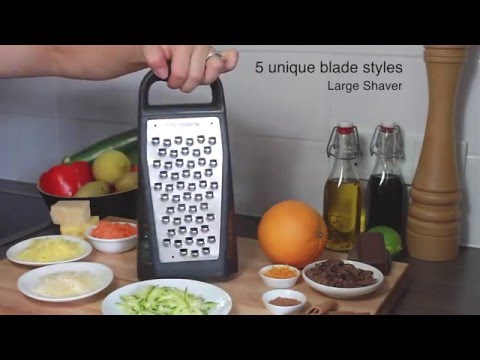 Load and play video in Gallery viewer, Microplane® Elite Five Blade Box Grater with Measuring Cup
