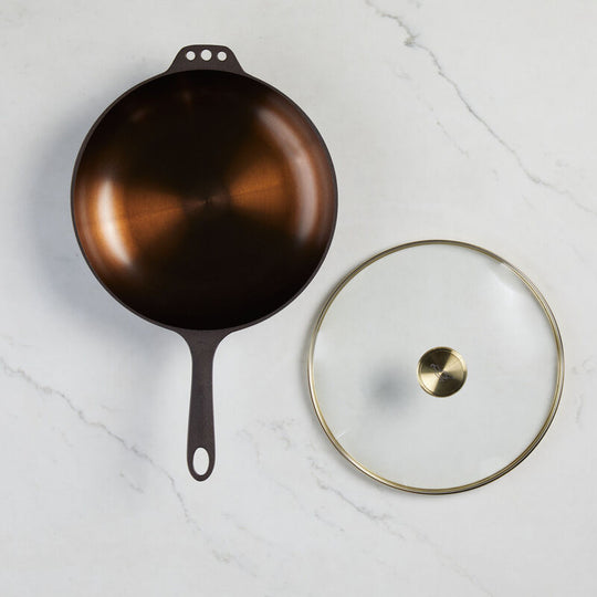 Load image into Gallery viewer, Smithey Ironware No. 11 Deep Cast Iron Skillet w/ Glass Lid
