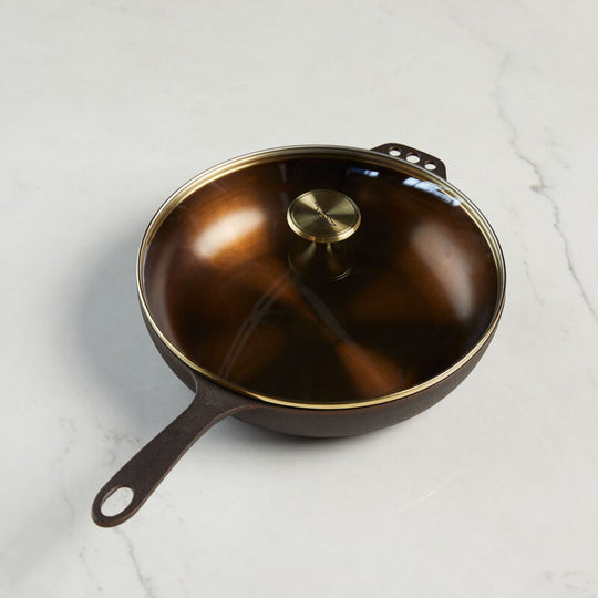 Load image into Gallery viewer, Smithey Ironware No. 11 Deep Cast Iron Skillet w/ Glass Lid
