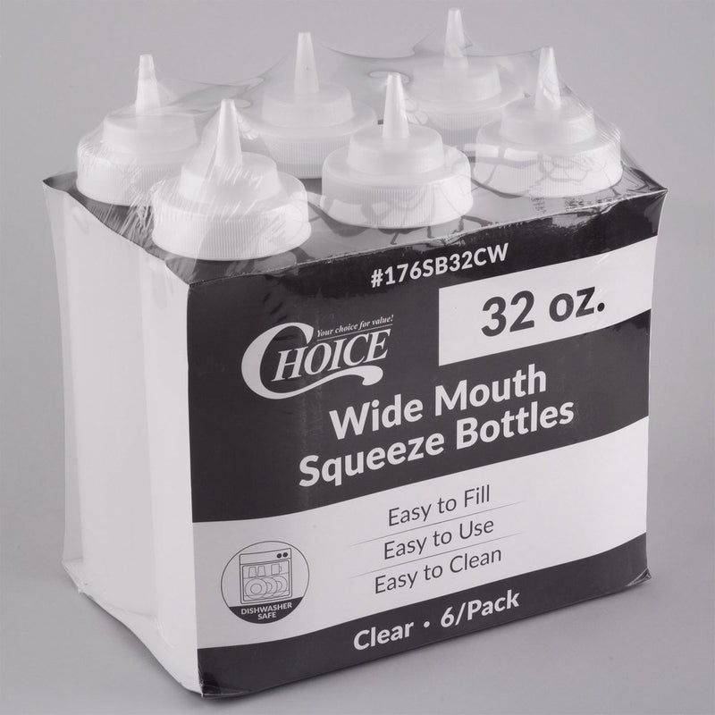 Load image into Gallery viewer, Choice 32 oz. Clear Wide Mouth Squeeze Bottle – 6/Pack
