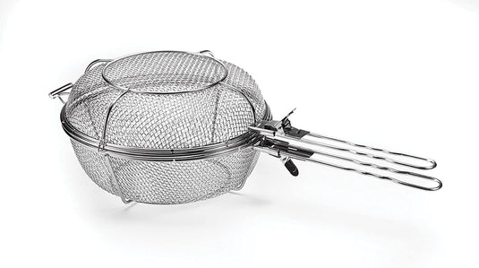 Outset Jumbo Stainless Steel Grill Basket and Skillet with Removable Handle