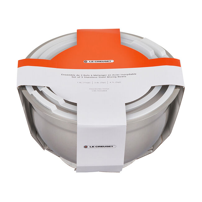 Load image into Gallery viewer, Le Creuset Stainless Steel Mixing Bowls with Lids, Set of 3
