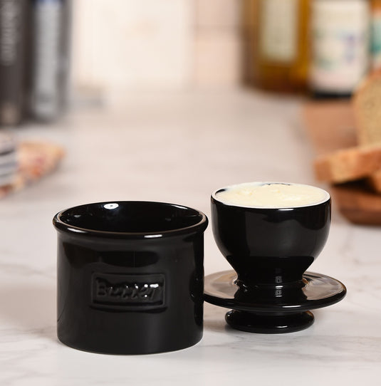 Midnight Black Cafe Retro Butter Bell Crock